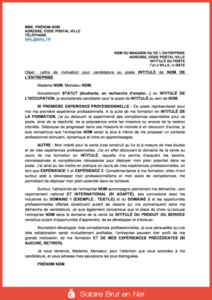 lettre de motivation pour vendeuse exemple  modele salaire brut