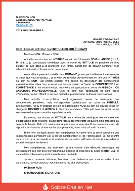 Lettre de motivation pour un Job étudiant - Exemple et 